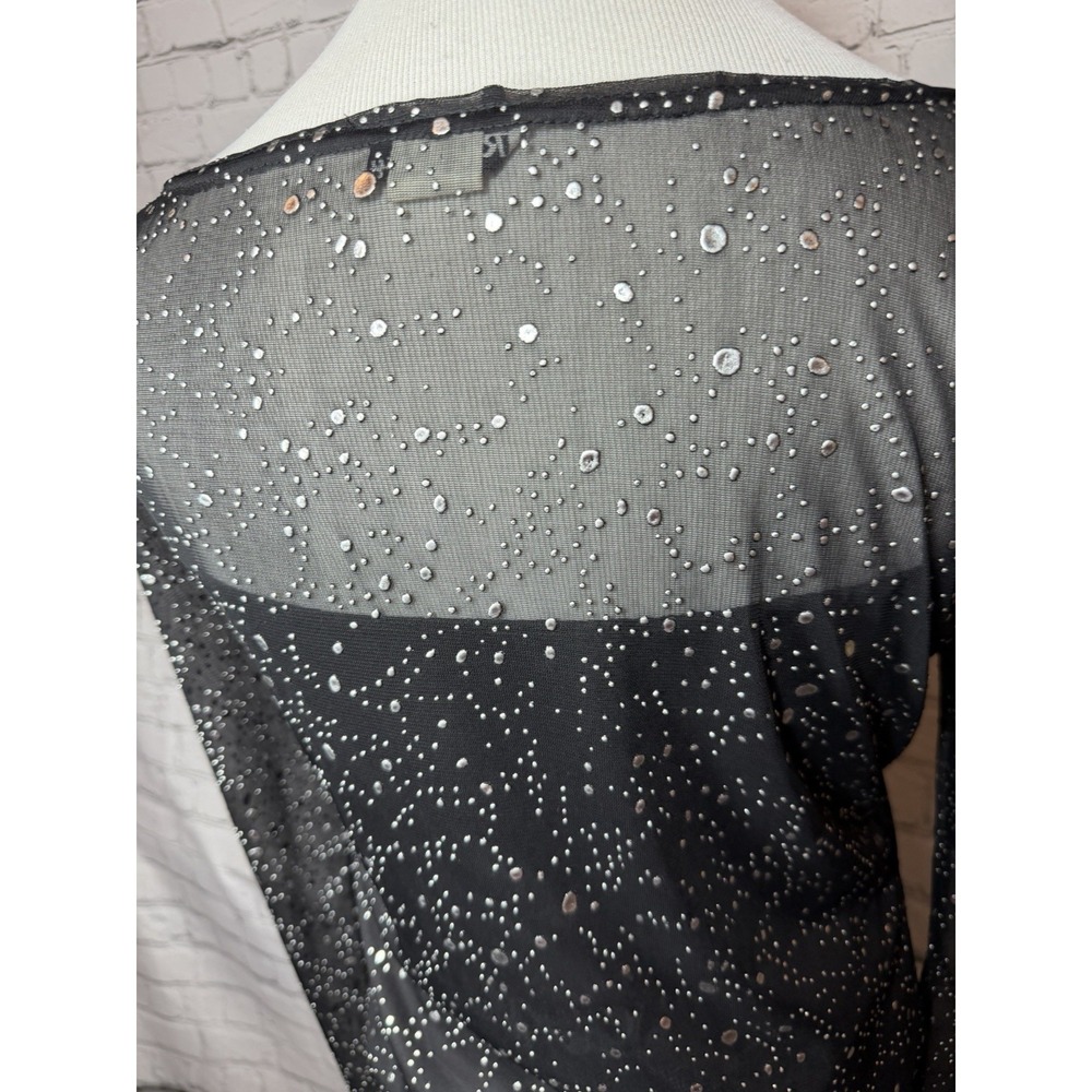 Rave City Y2K Whimsy Grunge Goth Party Sheer Black Long Sleeve Mesh Top L - Picture 7 of 10
